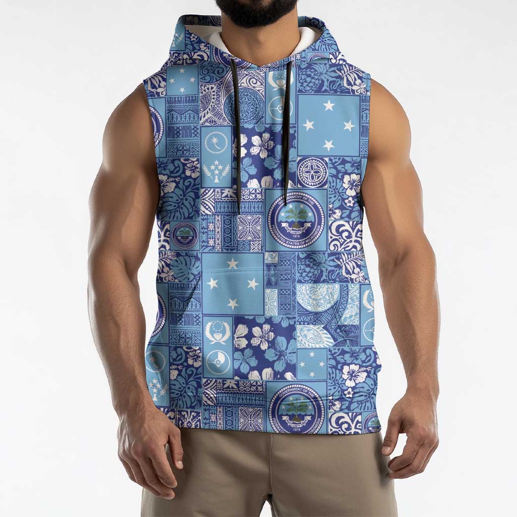 Federated States of Micronesia Merry Christmas Sleeveless Hoodie Pacific Patchwork Xmas Vibes LT9 - Polynesian Pride