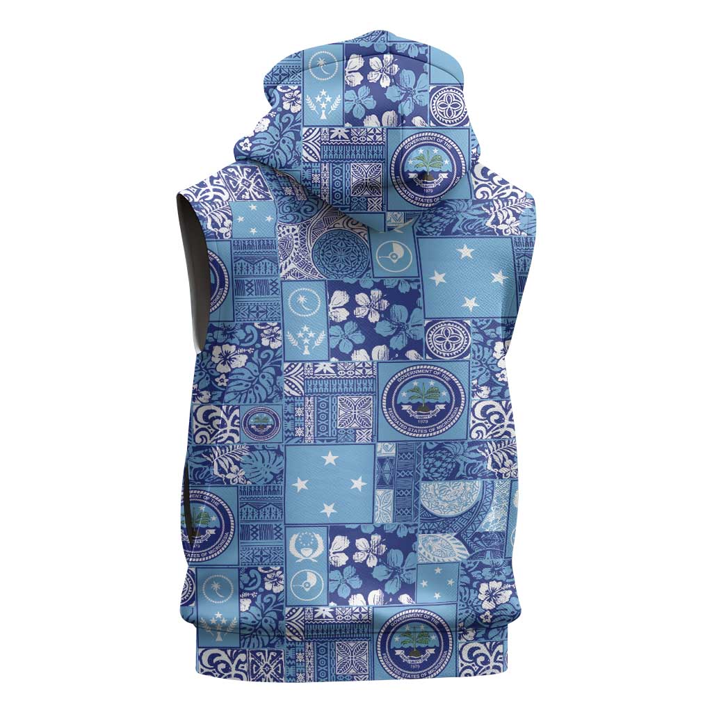 Federated States of Micronesia Merry Christmas Sleeveless Zip Hoodie Pacific Patchwork Xmas Vibes - Polynesian Pride