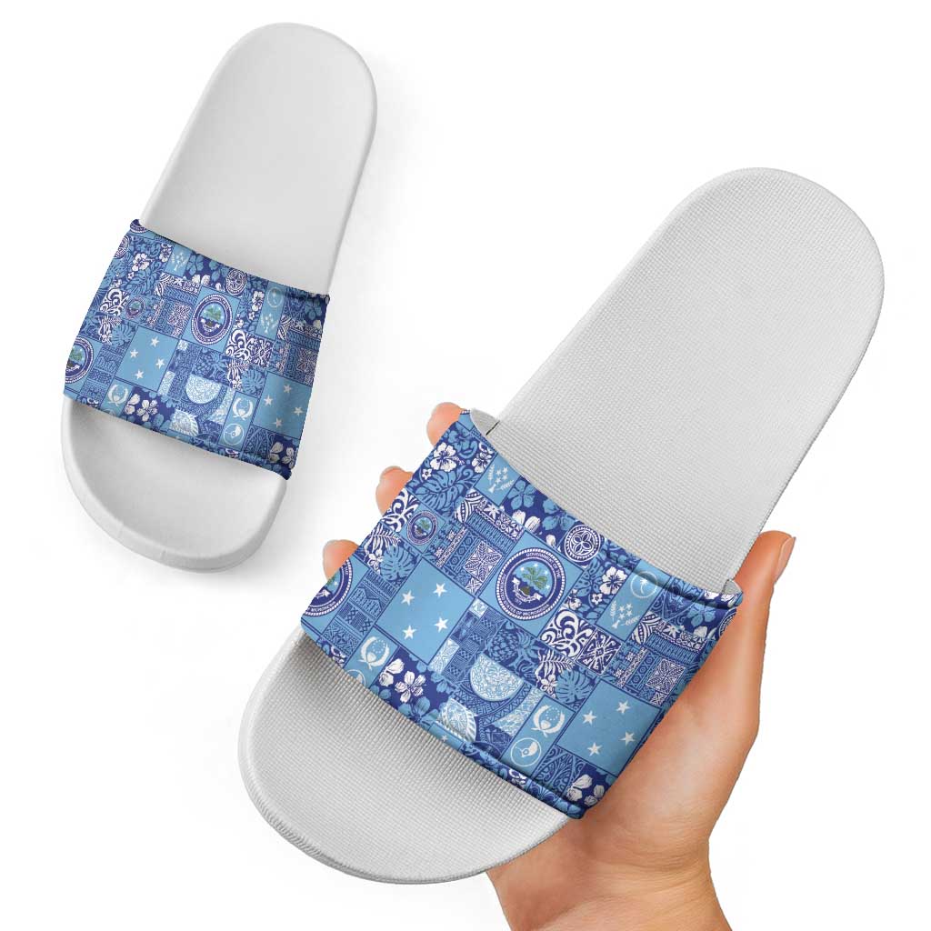 Federated States of Micronesia Merry Christmas Slide Sandals Pacific Patchwork Xmas Vibes - Polynesian Pride