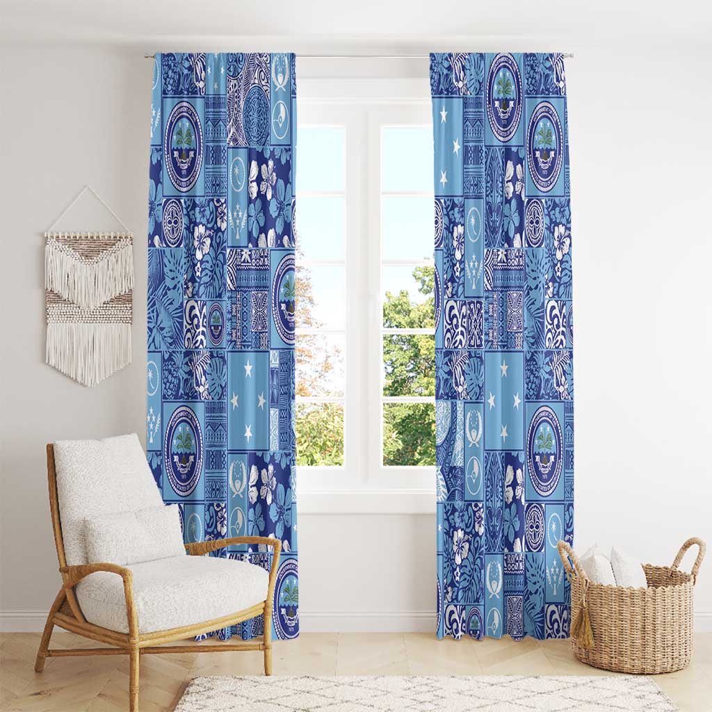Federated States of Micronesia Merry Christmas Window Curtain Pacific Patchwork Xmas Vibes - Polynesian Pride
