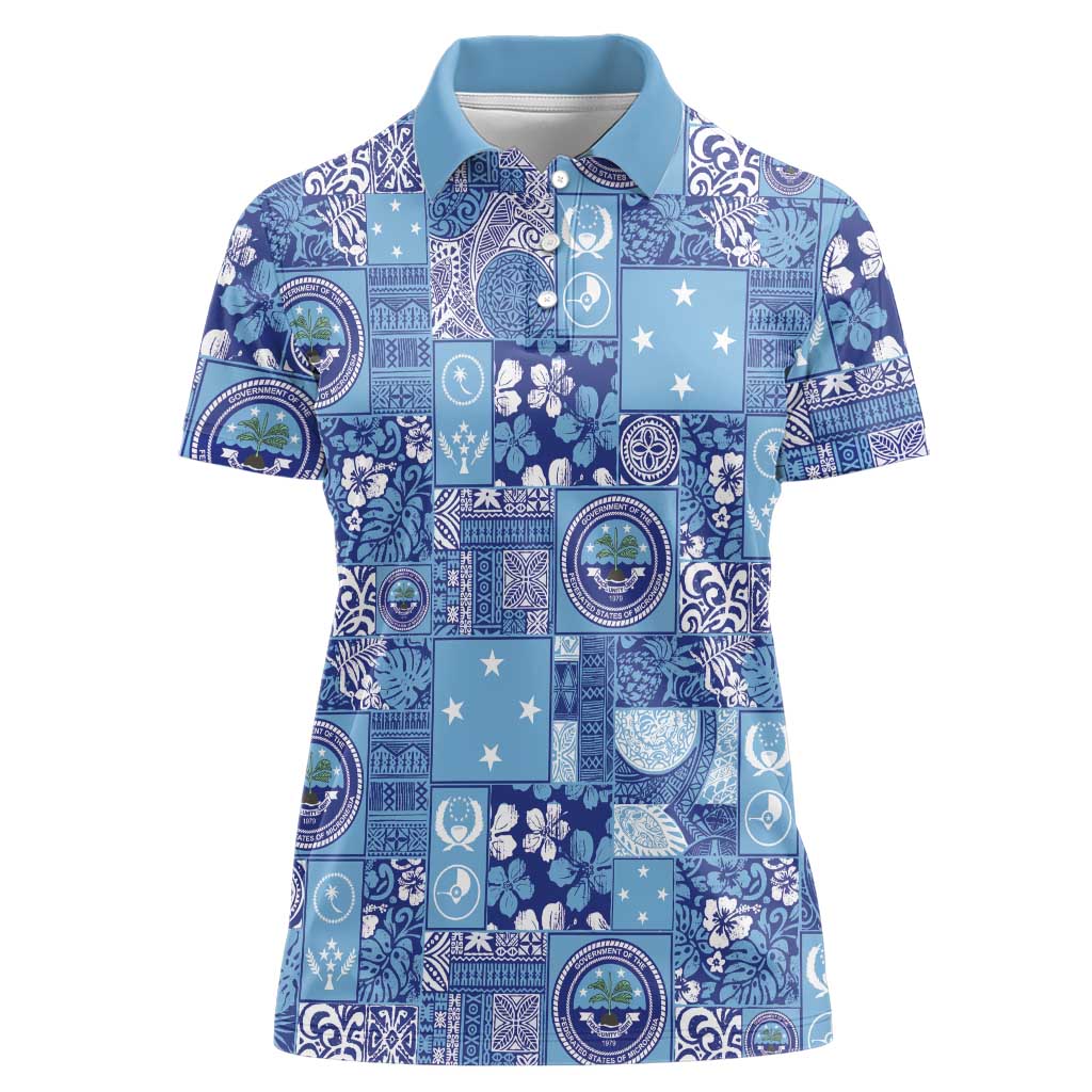 Federated States of Micronesia Merry Christmas Women Polo Shirt Pacific Patchwork Xmas Vibes - Polynesian Pride