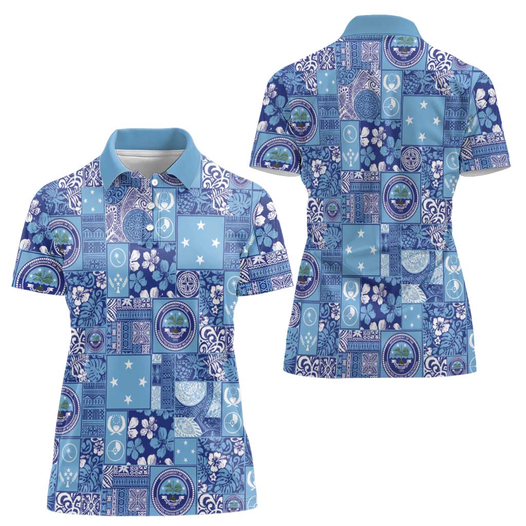 Federated States of Micronesia Merry Christmas Women Polo Shirt Pacific Patchwork Xmas Vibes - Polynesian Pride