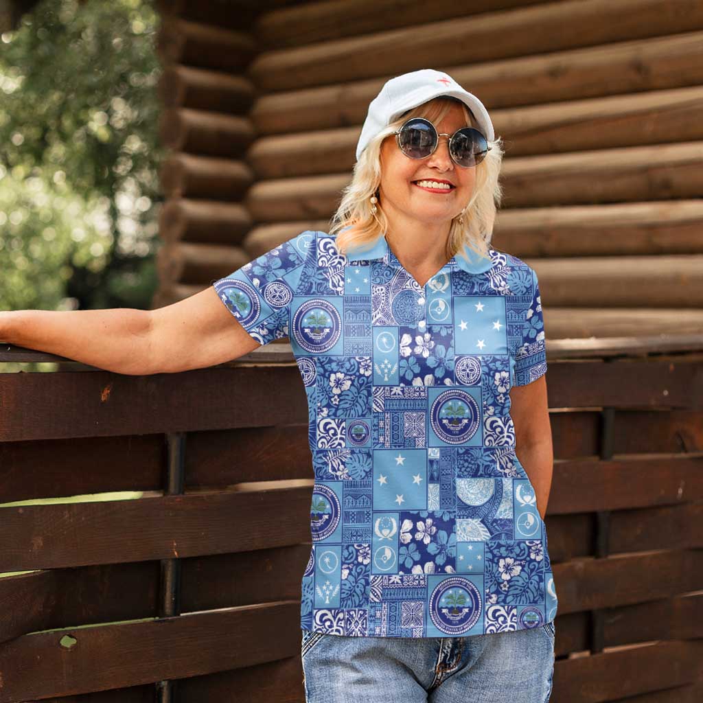 Federated States of Micronesia Merry Christmas Women Polo Shirt Pacific Patchwork Xmas Vibes - Polynesian Pride