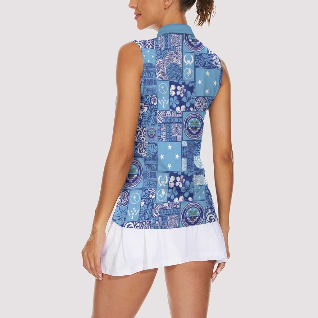 Federated States of Micronesia Merry Christmas Women Sleeveless Polo Shirt Pacific Patchwork Xmas Vibes - Polynesian Pride