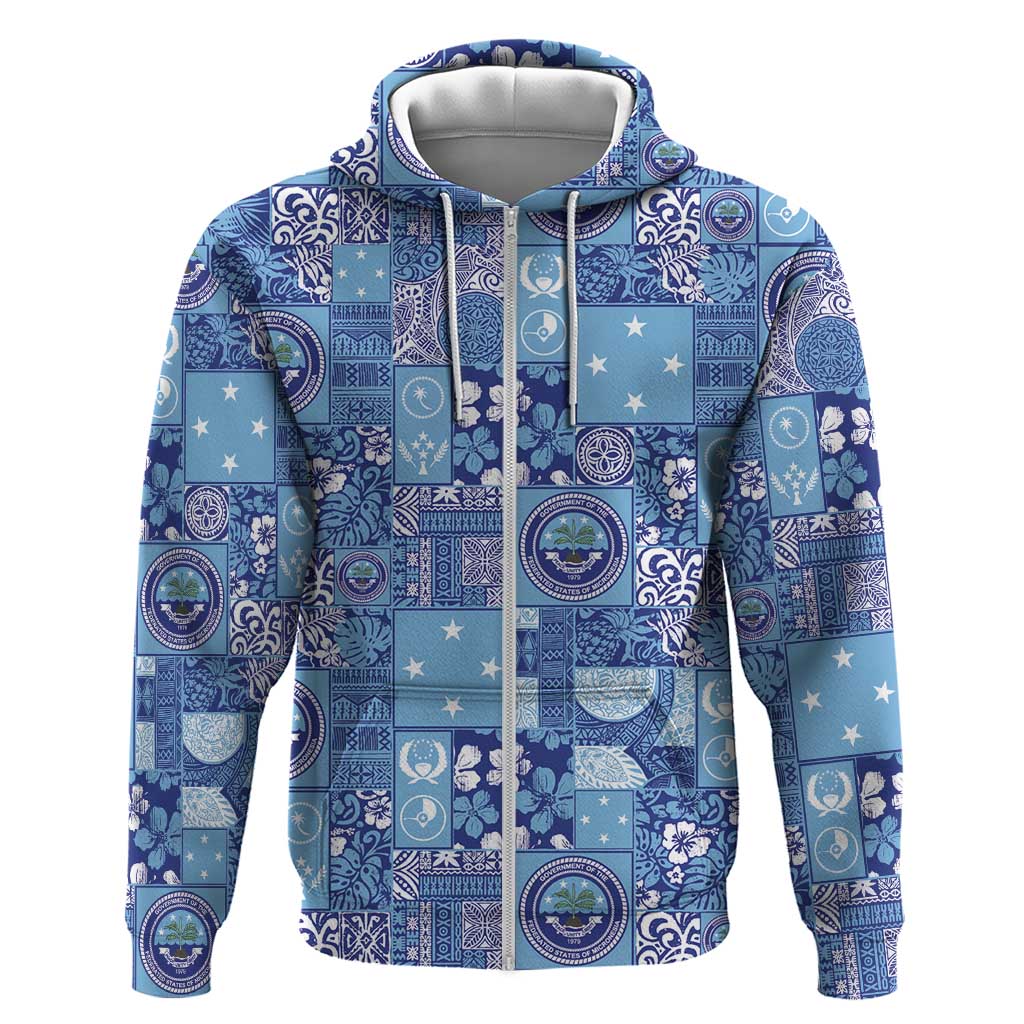 Federated States of Micronesia Merry Christmas Zip Hoodie Pacific Patchwork Xmas Vibes - Polynesian Pride