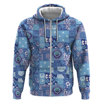Federated States of Micronesia Merry Christmas Zip Hoodie Pacific Patchwork Xmas Vibes LT9 Zip Hoodie Blue - Polynesian Pride