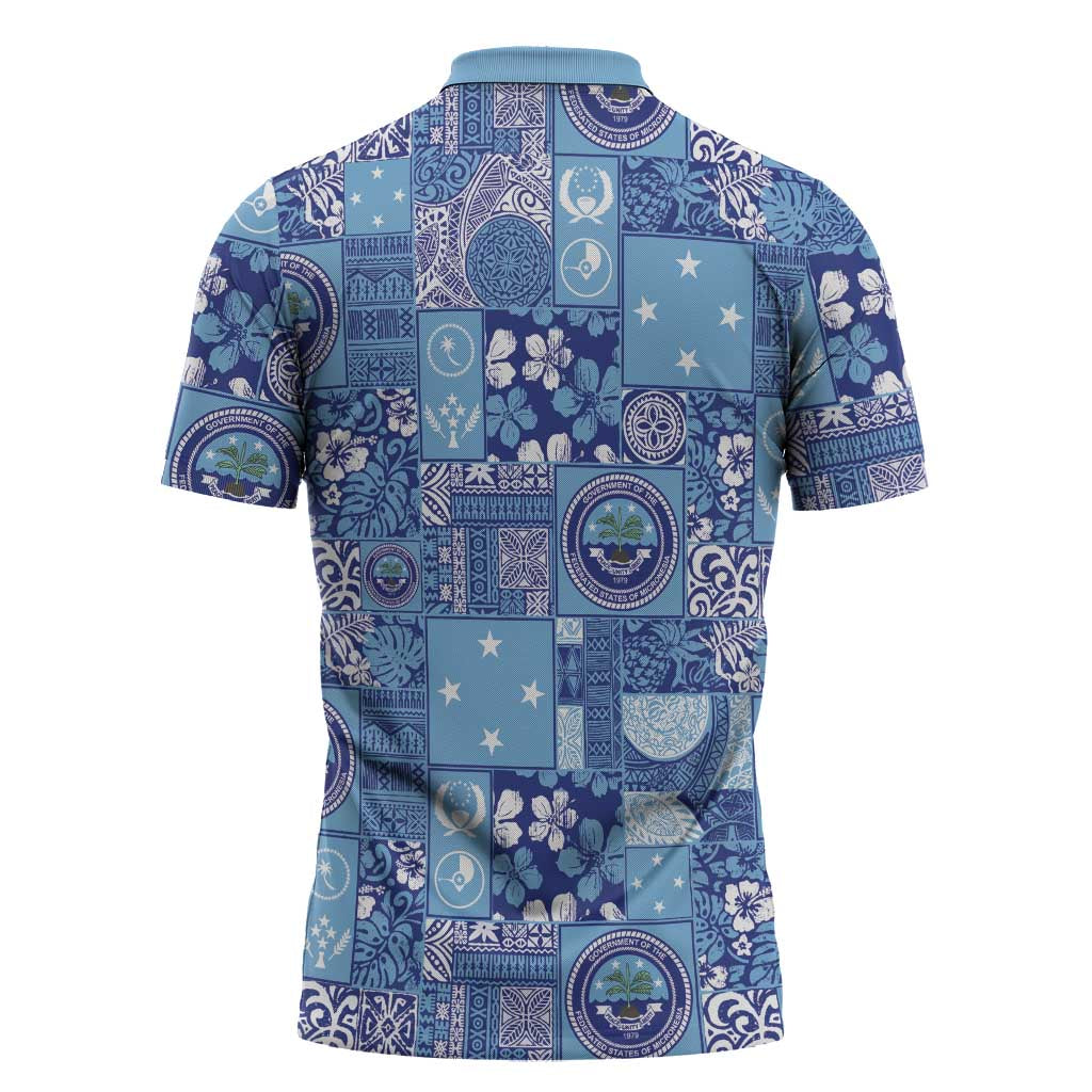 Federated States of Micronesia Merry Christmas Zipper Polo Shirt Pacific Patchwork Xmas Vibes - Polynesian Pride