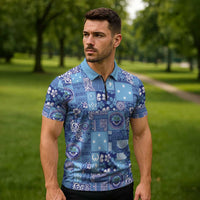 Federated States of Micronesia Merry Christmas Zipper Polo Shirt Pacific Patchwork Xmas Vibes - Polynesian Pride