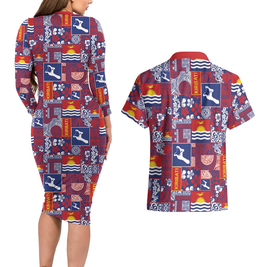 Kiribati Tekeraoi n te Kiritimati Couples Matching Long Sleeve Bodycon Dress and Hawaiian Shirt Pacific Patchwork Xmas Vibes - Polynesian Pride
