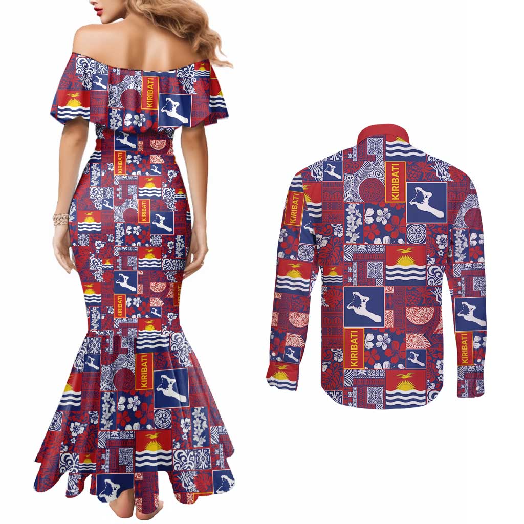 Kiribati Tekeraoi n te Kiritimati Couples Matching Mermaid Dress and Long Sleeve Button Shirt Pacific Patchwork Xmas Vibes - Polynesian Pride