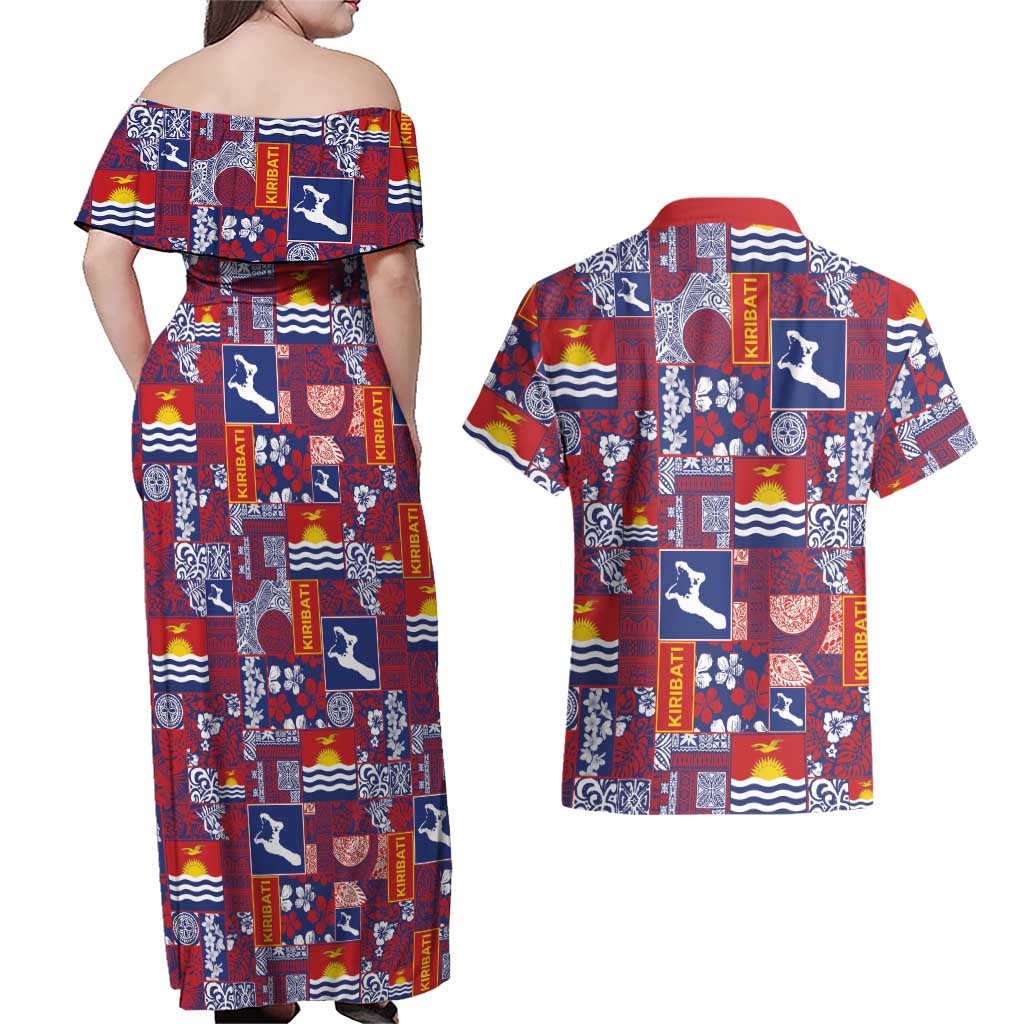 Kiribati Tekeraoi n te Kiritimati Couples Matching Off Shoulder Maxi Dress and Hawaiian Shirt Pacific Patchwork Xmas Vibes - Polynesian Pride