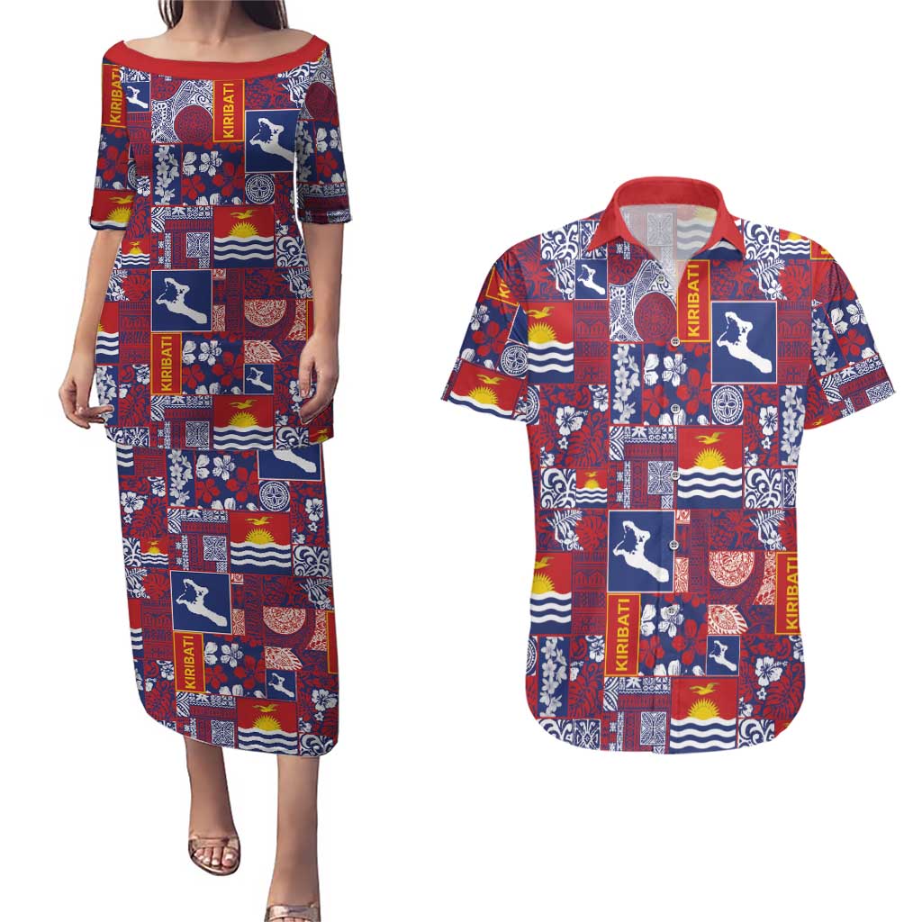 Kiribati Tekeraoi n te Kiritimati Couples Matching Puletasi and Hawaiian Shirt Pacific Patchwork Xmas Vibes - Polynesian Pride