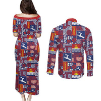 Kiribati Tekeraoi n te Kiritimati Couples Matching Puletasi and Long Sleeve Button Shirt Pacific Patchwork Xmas Vibes - Polynesian Pride