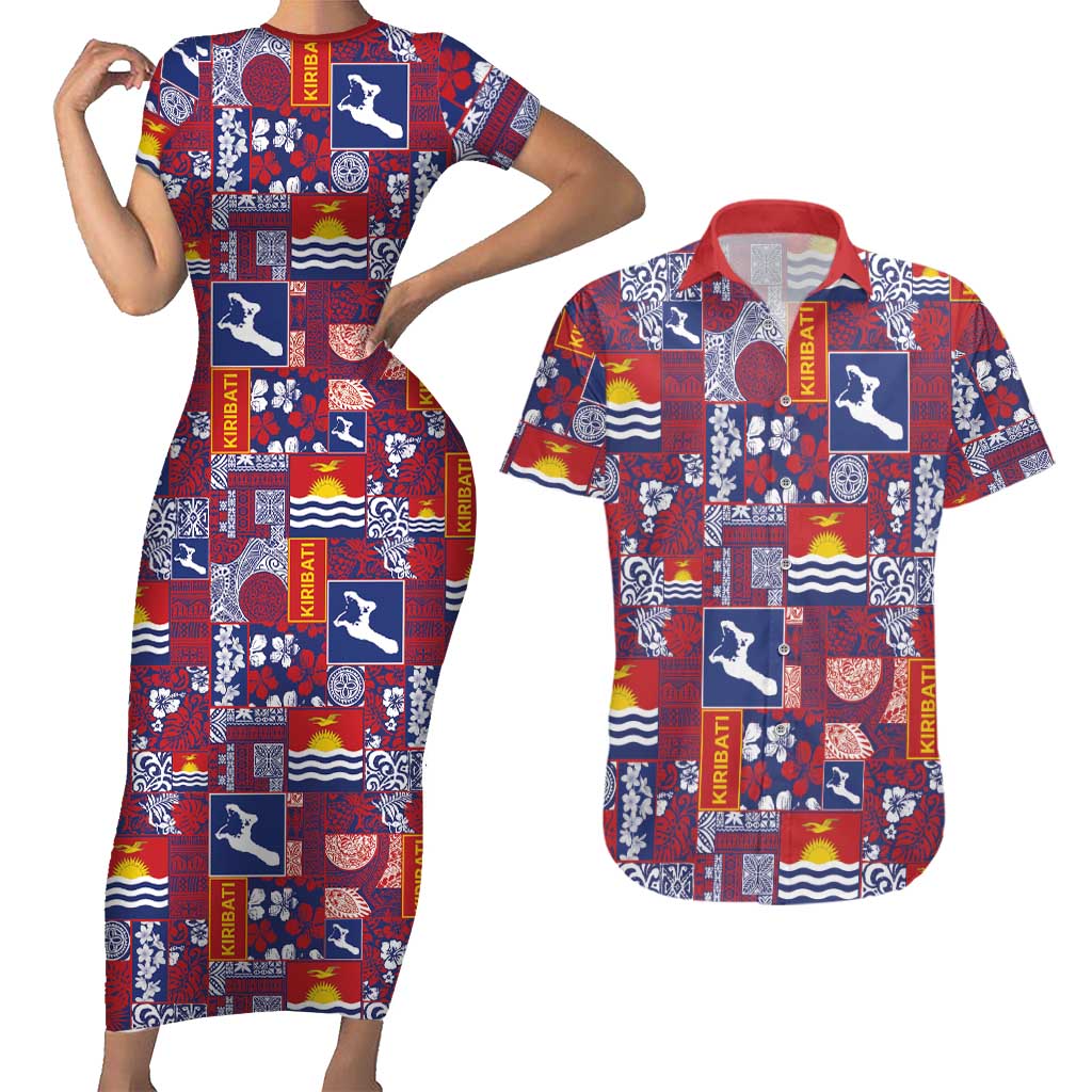 Kiribati Tekeraoi n te Kiritimati Couples Matching Short Sleeve Bodycon Dress and Hawaiian Shirt Pacific Patchwork Xmas Vibes - Polynesian Pride