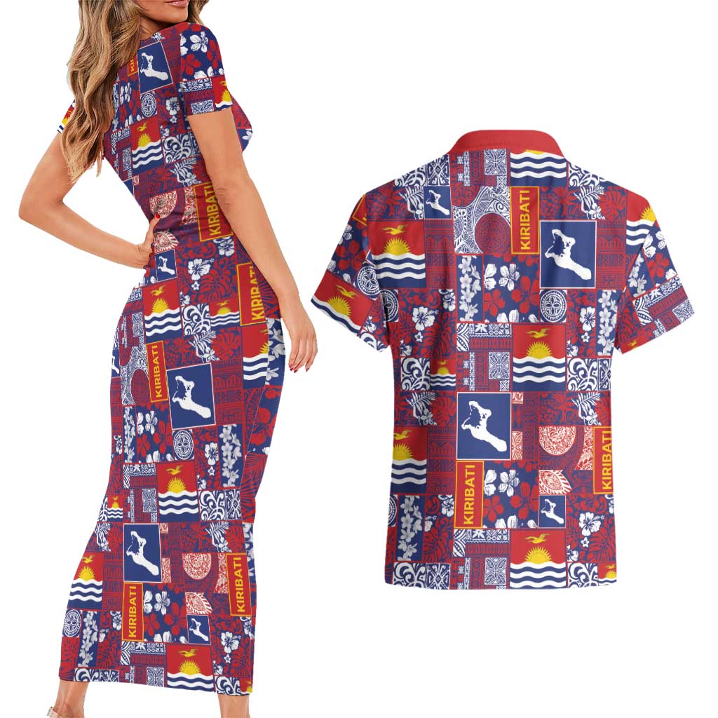 Kiribati Tekeraoi n te Kiritimati Couples Matching Short Sleeve Bodycon Dress and Hawaiian Shirt Pacific Patchwork Xmas Vibes - Polynesian Pride