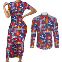 Kiribati Tekeraoi n te Kiritimati Couples Matching Short Sleeve Bodycon Dress and Long Sleeve Button Shirt Pacific Patchwork Xmas Vibes - Polynesian Pride