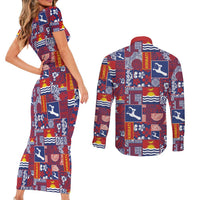 Kiribati Tekeraoi n te Kiritimati Couples Matching Short Sleeve Bodycon Dress and Long Sleeve Button Shirt Pacific Patchwork Xmas Vibes - Polynesian Pride