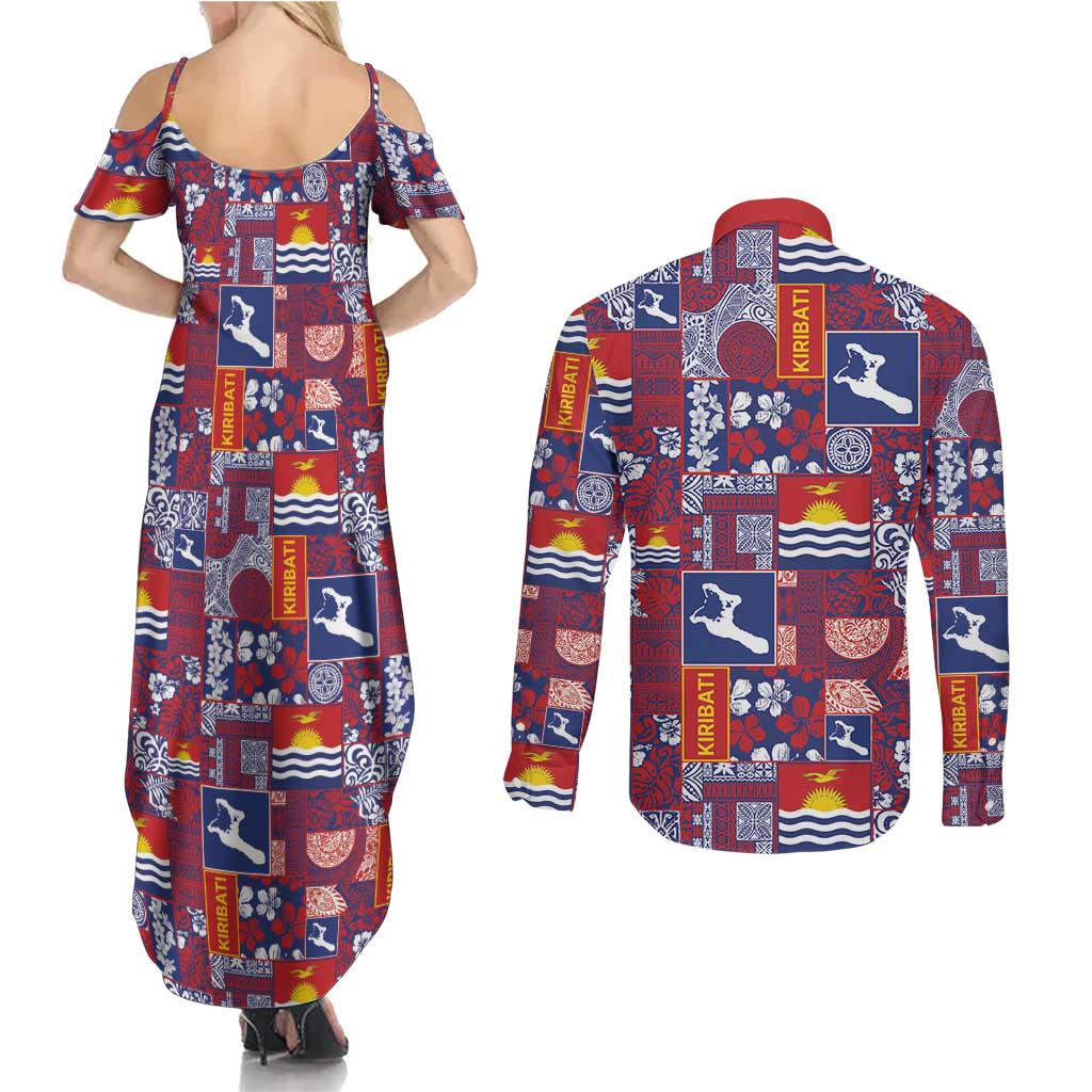 Kiribati Tekeraoi n te Kiritimati Couples Matching Summer Maxi Dress and Long Sleeve Button Shirt Pacific Patchwork Xmas Vibes - Polynesian Pride
