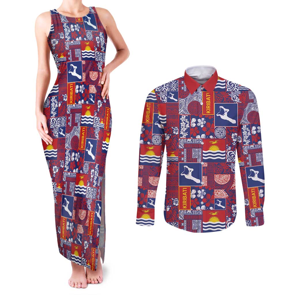 Kiribati Tekeraoi n te Kiritimati Couples Matching Tank Maxi Dress and Long Sleeve Button Shirt Pacific Patchwork Xmas Vibes LT9 Red - Polynesian Pride