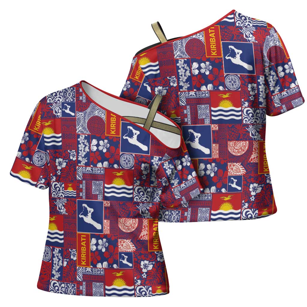 Kiribati Tekeraoi n te Kiritimati Cross Shoulder Shirt Pacific Patchwork Xmas Vibes - Polynesian Pride