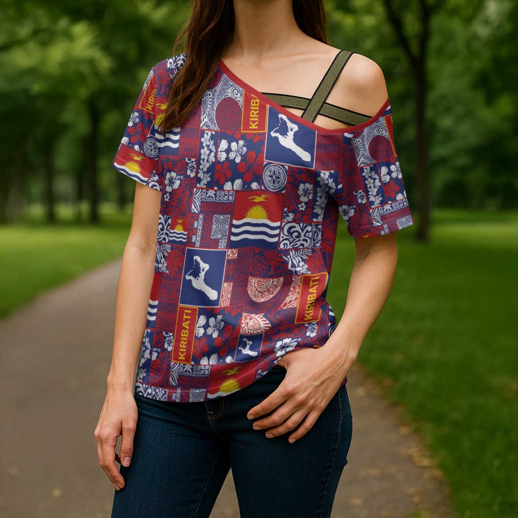 Kiribati Tekeraoi n te Kiritimati Cross Shoulder Shirt Pacific Patchwork Xmas Vibes - Polynesian Pride