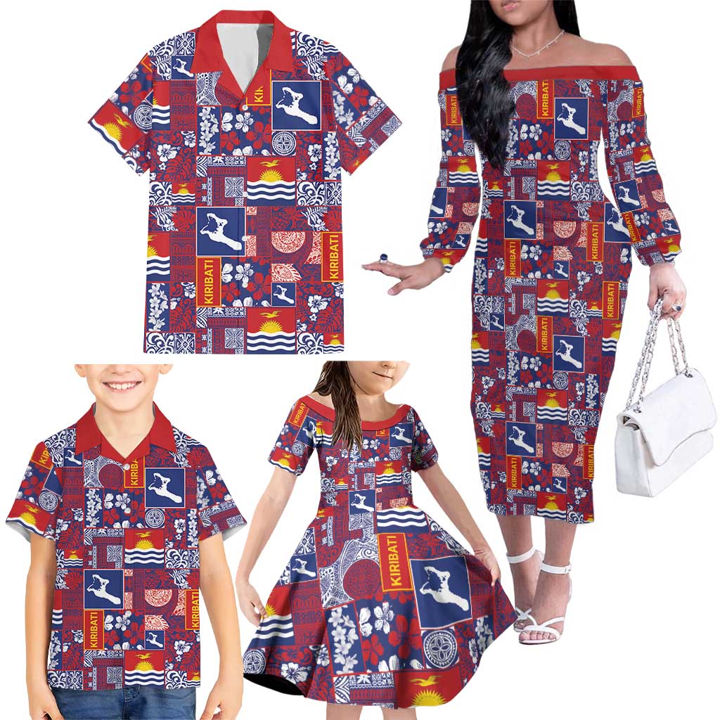 Kiribati Tekeraoi n te Kiritimati Family Matching Off The Shoulder Long Sleeve Dress and Hawaiian Shirt Pacific Patchwork Xmas Vibes LT9 - Polynesian Pride