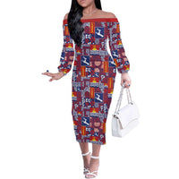 Kiribati Tekeraoi n te Kiritimati Family Matching Off The Shoulder Long Sleeve Dress and Hawaiian Shirt Pacific Patchwork Xmas Vibes LT9 Mom's Dress Red - Polynesian Pride