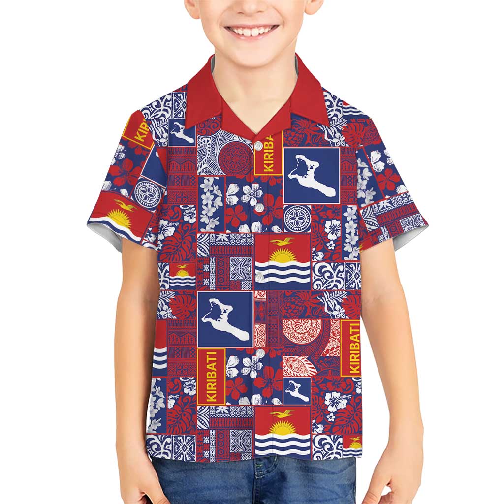 Kiribati Tekeraoi n te Kiritimati Family Matching Off The Shoulder Long Sleeve Dress and Hawaiian Shirt Pacific Patchwork Xmas Vibes LT9 Son's Shirt Red - Polynesian Pride