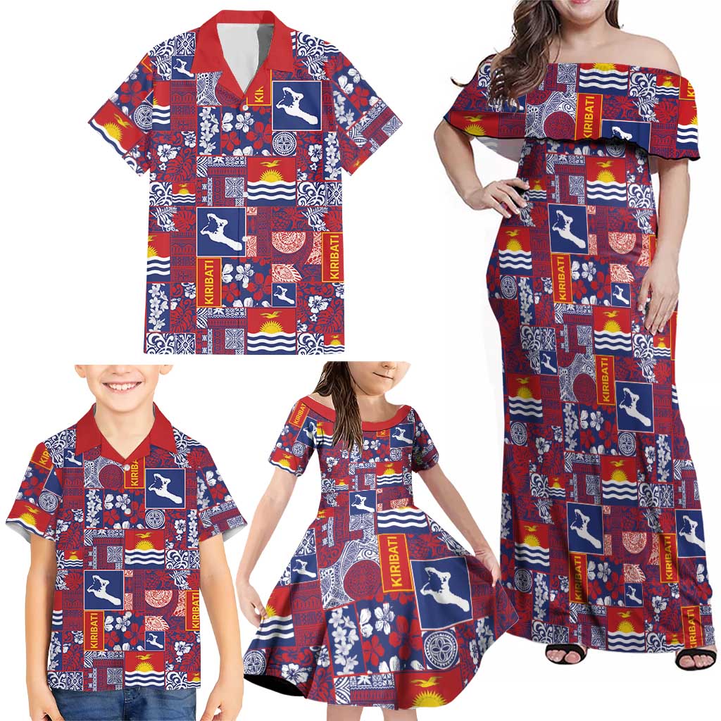 Kiribati Tekeraoi n te Kiritimati Family Matching Off Shoulder Maxi Dress and Hawaiian Shirt Pacific Patchwork Xmas Vibes - Polynesian Pride