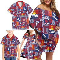 Kiribati Tekeraoi n te Kiritimati Family Matching Off Shoulder Short Dress and Hawaiian Shirt Pacific Patchwork Xmas Vibes - Polynesian Pride