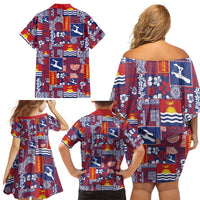 Kiribati Tekeraoi n te Kiritimati Family Matching Off Shoulder Short Dress and Hawaiian Shirt Pacific Patchwork Xmas Vibes - Polynesian Pride