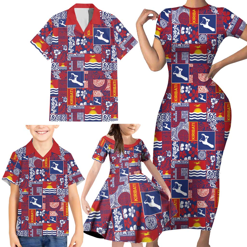 Kiribati Tekeraoi n te Kiritimati Family Matching Short Sleeve Bodycon Dress and Hawaiian Shirt Pacific Patchwork Xmas Vibes - Polynesian Pride