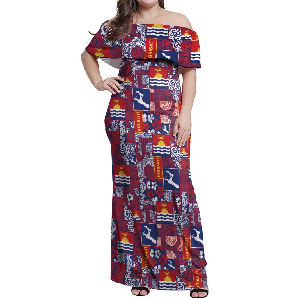 Kiribati Tekeraoi n te Kiritimati Off Shoulder Maxi Dress Pacific Patchwork Xmas Vibes LT9 Women Red - Polynesian Pride
