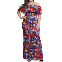 Kiribati Tekeraoi n te Kiritimati Off Shoulder Maxi Dress Pacific Patchwork Xmas Vibes LT9 Women Red - Polynesian Pride