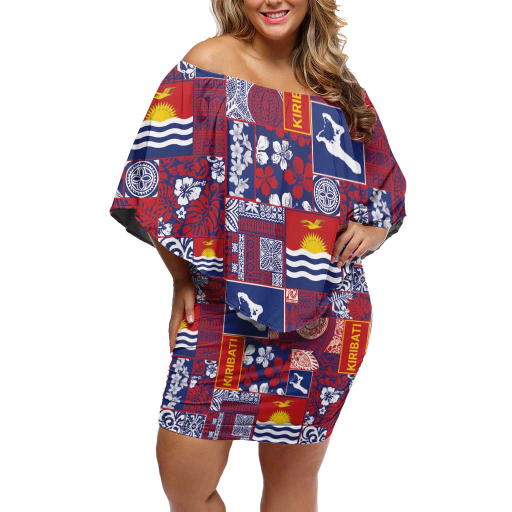 Kiribati Tekeraoi n te Kiritimati Off Shoulder Short Dress Pacific Patchwork Xmas Vibes LT9 Women Red - Polynesian Pride