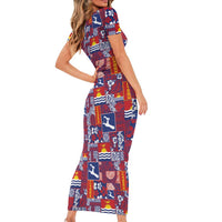 Kiribati Tekeraoi n te Kiritimati Short Sleeve Bodycon Dress Pacific Patchwork Xmas Vibes - Polynesian Pride