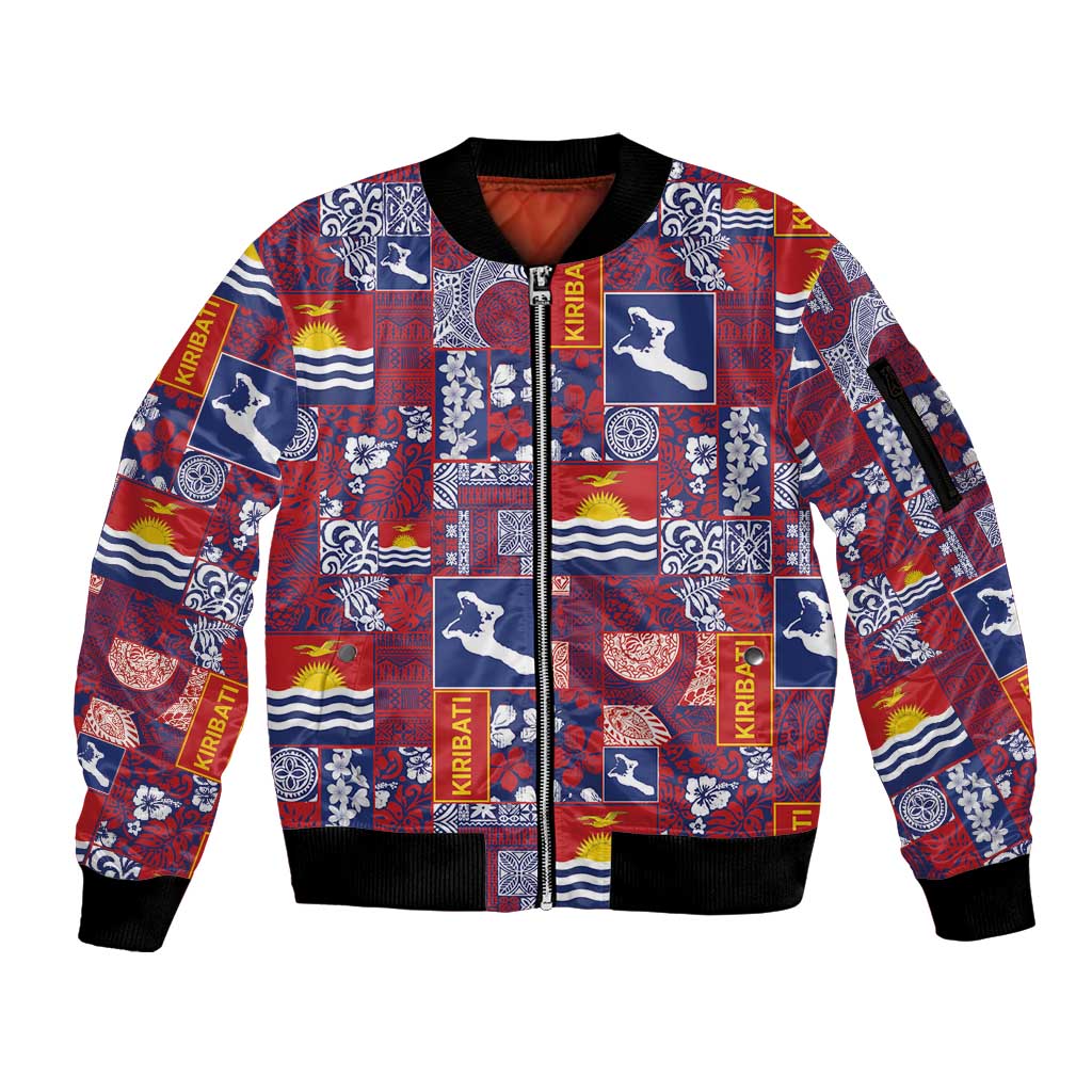 Kiribati Tekeraoi n te Kiritimati Sleeve Zip Bomber Jacket Pacific Patchwork Xmas Vibes LT9 Unisex Red - Polynesian Pride