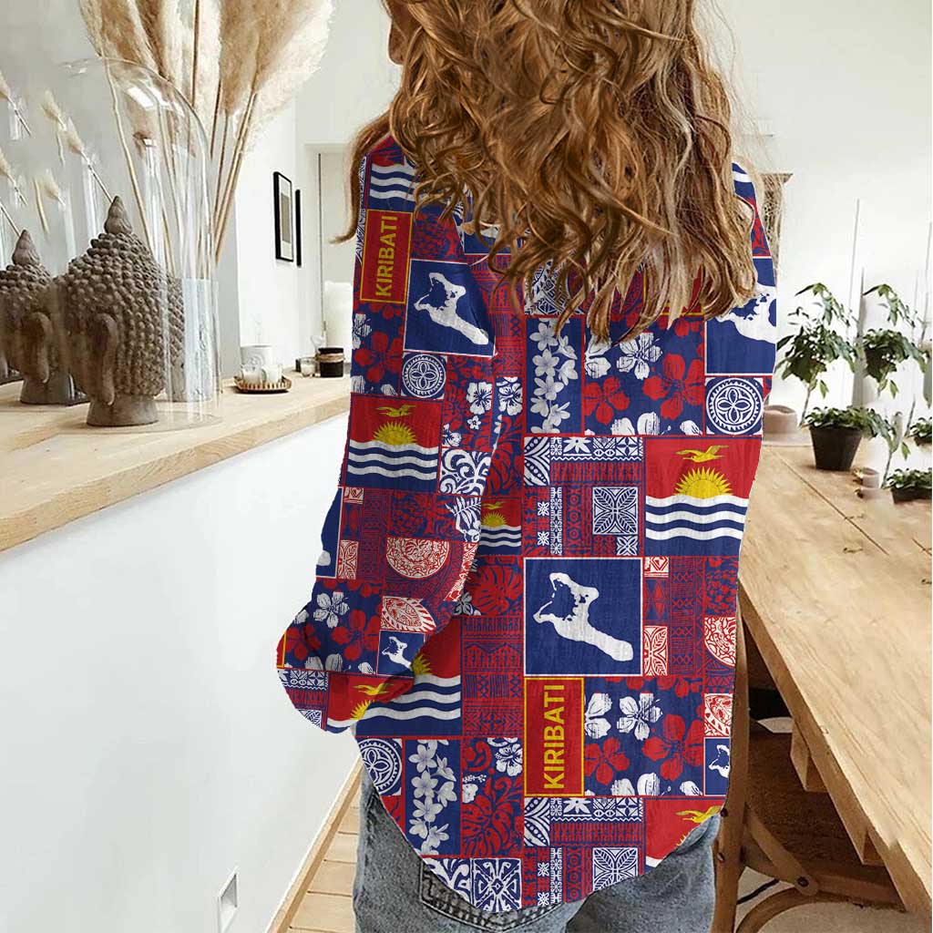 Kiribati Tekeraoi n te Kiritimati Women Casual Shirt Pacific Patchwork Xmas Vibes - Polynesian Pride