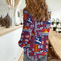 Kiribati Tekeraoi n te Kiritimati Women Casual Shirt Pacific Patchwork Xmas Vibes - Polynesian Pride