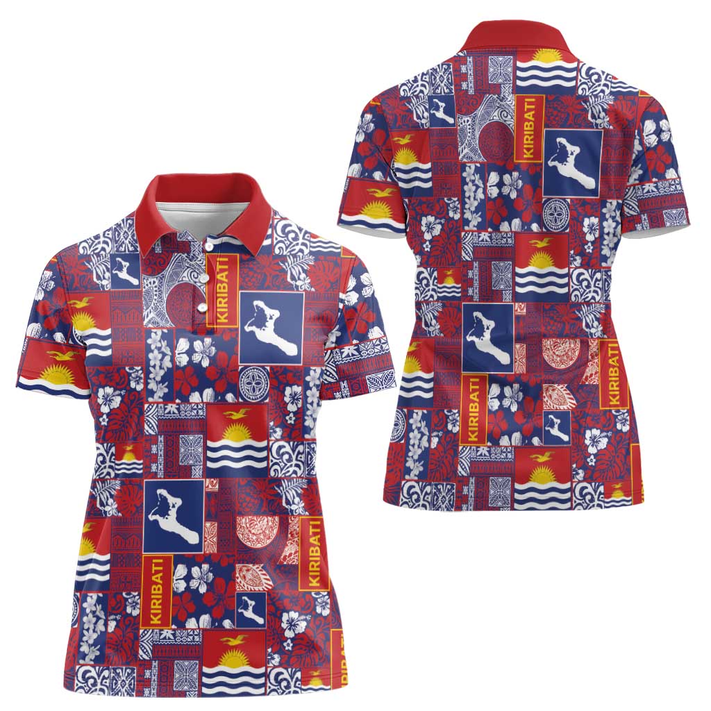 Kiribati Tekeraoi n te Kiritimati Women Polo Shirt Pacific Patchwork Xmas Vibes - Polynesian Pride