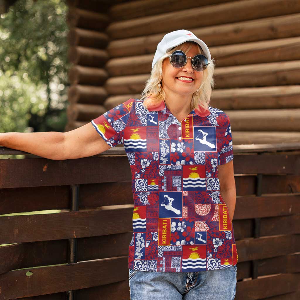 Kiribati Tekeraoi n te Kiritimati Women Polo Shirt Pacific Patchwork Xmas Vibes - Polynesian Pride