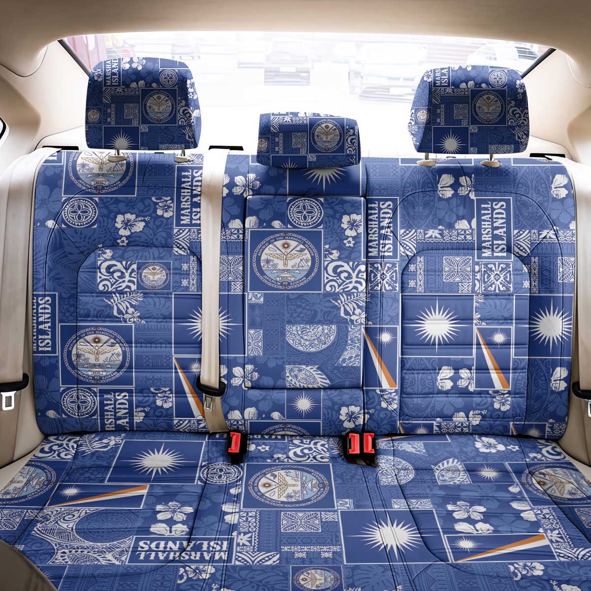 Marshall Islands Merry Christmas Back Car Seat Cover Pacific Patchwork Xmas Vibes - Polynesian Pride