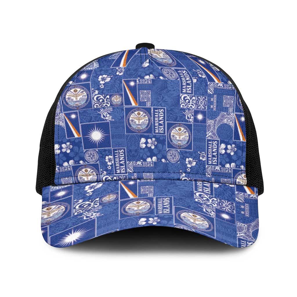 Marshall Islands Merry Christmas Baseball Net Cap Pacific Patchwork Xmas Vibes - Polynesian Pride
