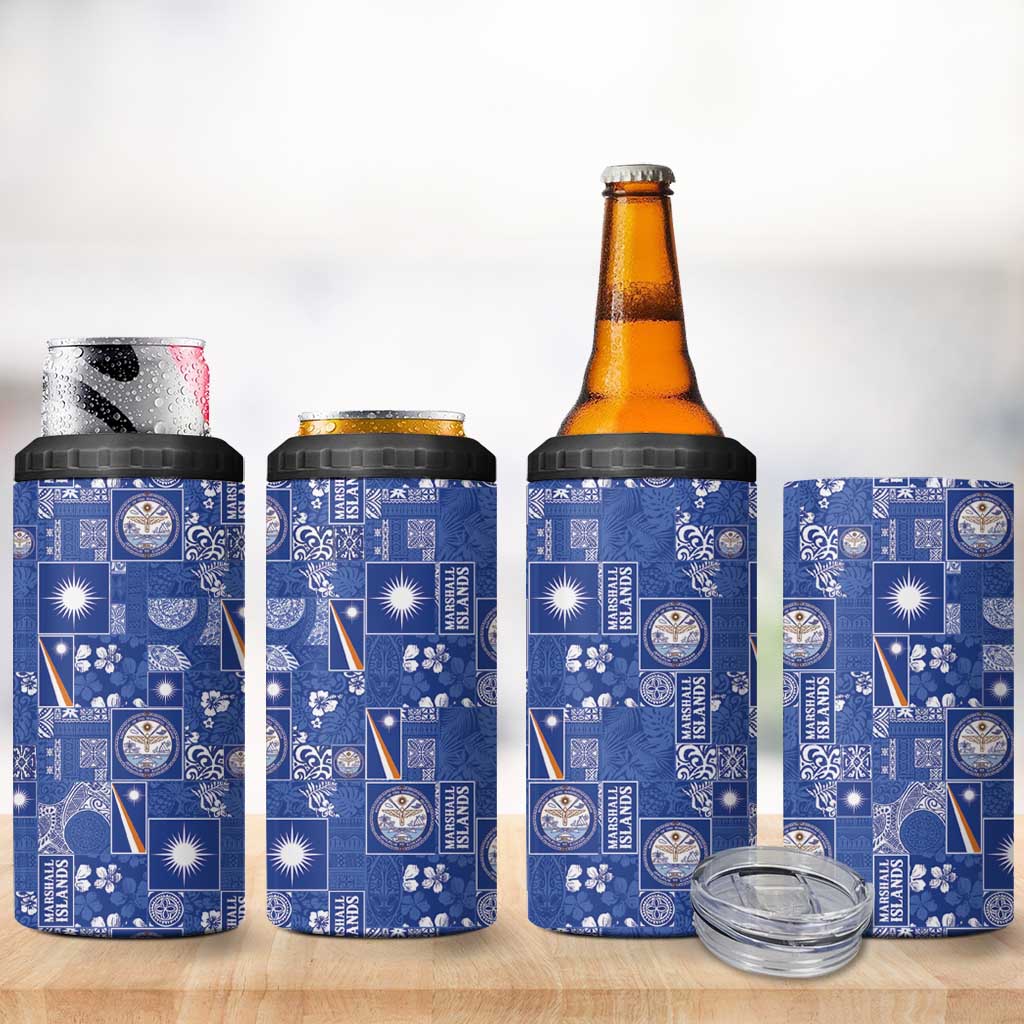 Marshall Islands Merry Christmas 4 in 1 Can Cooler Tumbler Pacific Patchwork Xmas Vibes - Polynesian Pride