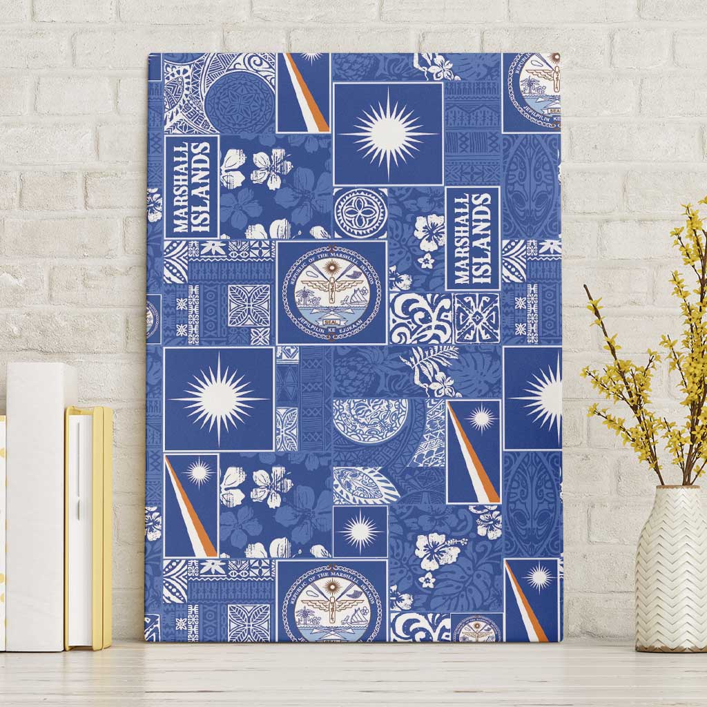 Marshall Islands Merry Christmas Canvas Wall Art Pacific Patchwork Xmas Vibes LT9 Without Frame Blue - Polynesian Pride