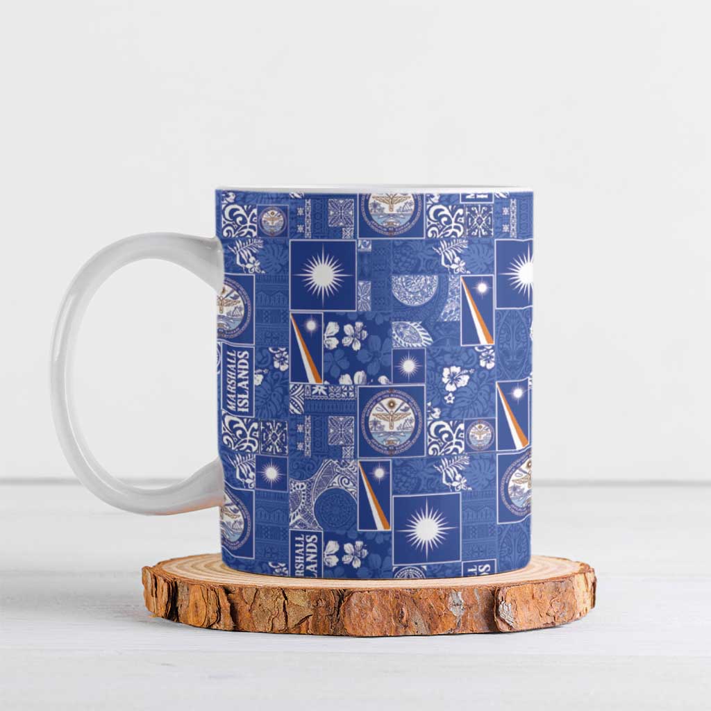 Marshall Islands Merry Christmas Ceramic Mug Pacific Patchwork Xmas Vibes LT9 Blue - Polynesian Pride