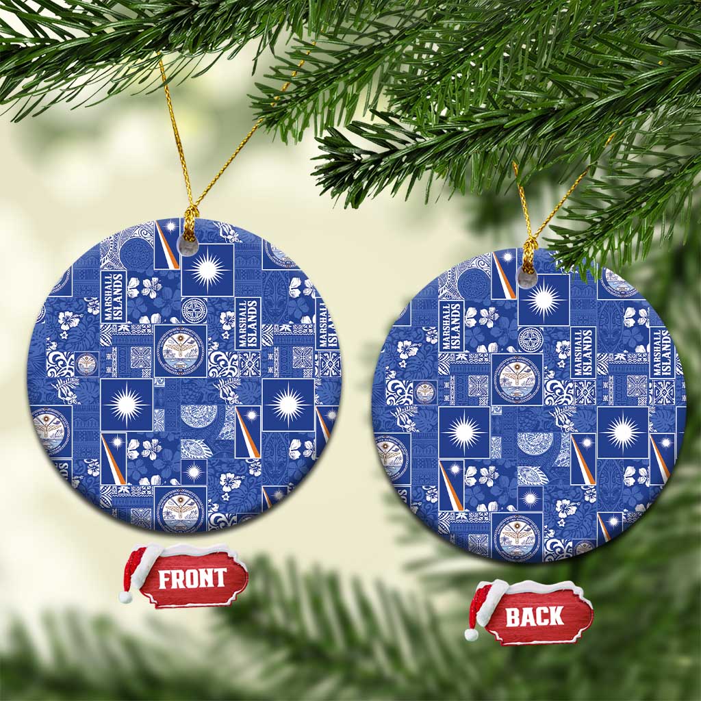 Marshall Islands Merry Christmas Ceramic Ornament Pacific Patchwork Xmas Vibes - Polynesian Pride