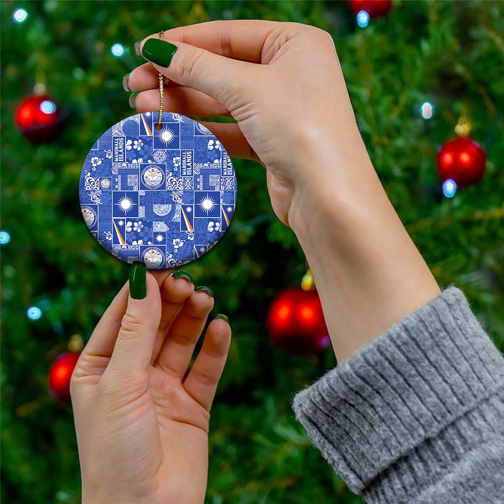 Marshall Islands Merry Christmas Ceramic Ornament Pacific Patchwork Xmas Vibes - Polynesian Pride