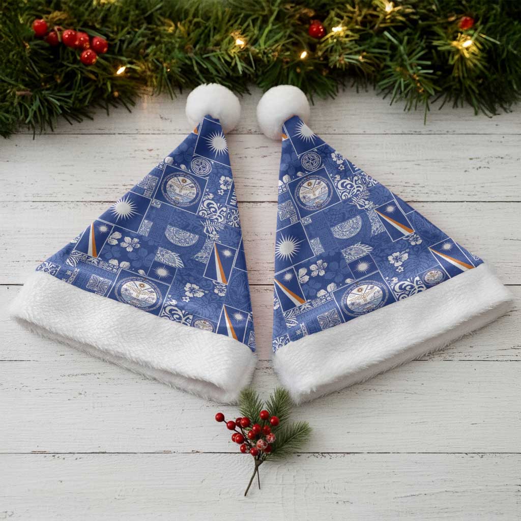 Marshall Islands Merry Christmas Santa Hat Pacific Patchwork Xmas Vibes - Polynesian Pride
