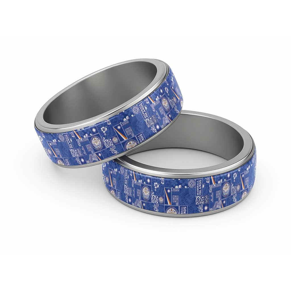 Marshall Islands Merry Christmas Classic Ring Pacific Patchwork Xmas Vibes LT9 Sliver Blue - Polynesian Pride